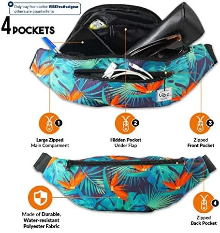 Miniatura 2 de Riñonera Vibe Festival Gear para hombre y mujer, muchos estampados, negro holográfico, plateado, dorado, bonita riñonera para festival rave