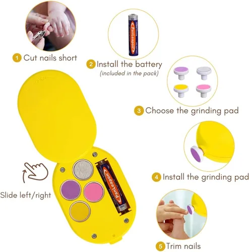Miniatura 6 de Lima de uñas eléctrica para bebé, recortadora de uñas eléctrica segura y suave con almohadillas intercambiables, lima de uñas de bajo ruido