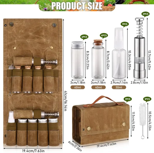 Miniatura 2 de TOBWOLF Kit de especias de camping con 9 tarros, 2 molinillos de sal/pimienta, bolsa de especias portátil, bolsa de almacenamiento de condimentos