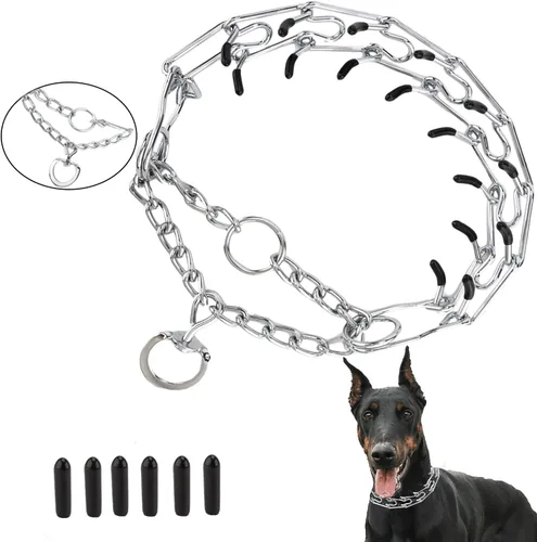Miniatura 8 de Cadena de estrangulador de entrenamiento para perro, eslabones ajustables con puntas de goma cómodas y hebilla de liberación rápida para perros Negro