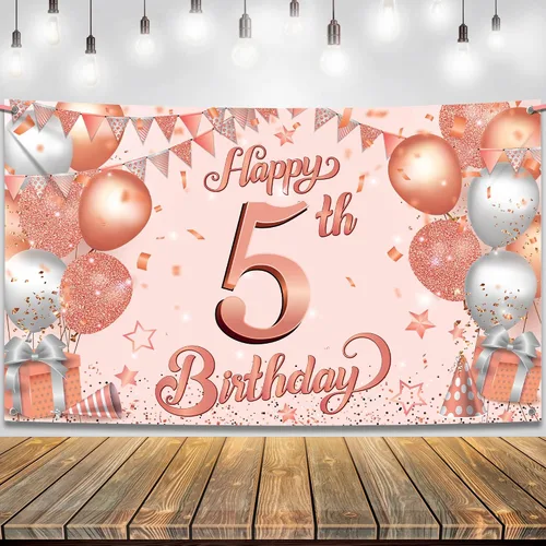 KatchOn, Cartel grande de feliz cumpleaños número 5: 72 x 44 pulgadas, decoraciones de cumpleaños de 5 para niña, telón de fondo de feliz cumpleaños