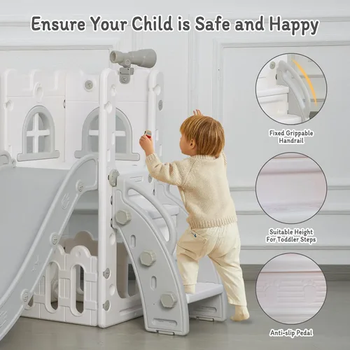 Miniatura 6 de LulliSpace Tobogán 6 en 1 para Niños Pequeños, Escalador Deslizante para Niños para Patio de Juegos Interior y Exterior con Aro de Baloncesto
