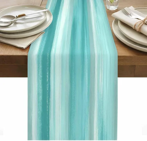 Miniatura 20 de Zigzi - Bufandas de mesa azules, textura de mármol a rayas grises de Zigzi, camino de mesa de comedor, decoración de mesa rectangular lavable