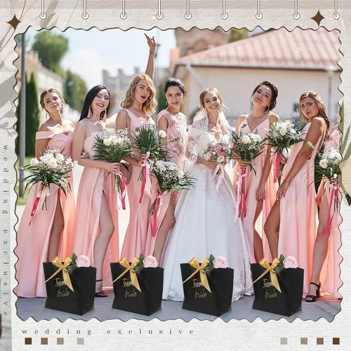 Miniatura 7 de Tenceur 16 bolsas de regalo de novia con lazo para dama de honor, bolsas de papel con asa, color negro para despedidas de soltera, bodas, despedidas