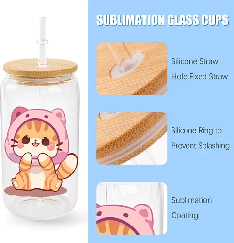 Miniatura 4 de Joyclub Paquete de 12 vasos de vidrio de sublimación con tapas y pajitas de 16 onzas, vaso de vidrio transparente de sublimación en blanco, tazas