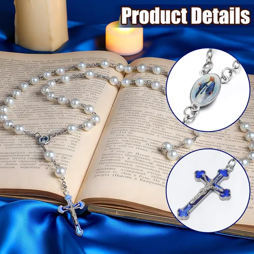 Miniatura 3 de 100 piezas de suministros para kits de fabricación de rosario, medallas con cruz y centro, dijes de aleación, crucifijos con imágenes religiosas