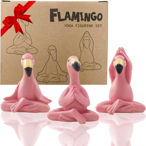 Goodeco Mini figuras de flamenco de yoga de 2.4 pulgadas, pequeños regalos caprichosos Kawaii Pink Flamingo Decoración de escritorio, juego de 3