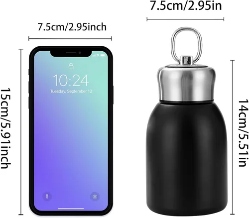 Miniatura 2 de Mini botella de agua aislada al vacío de acero inoxidable para bebidas frías y calientes, taza de café de viaje 10.2 oz /10.1 fl oz (negro)