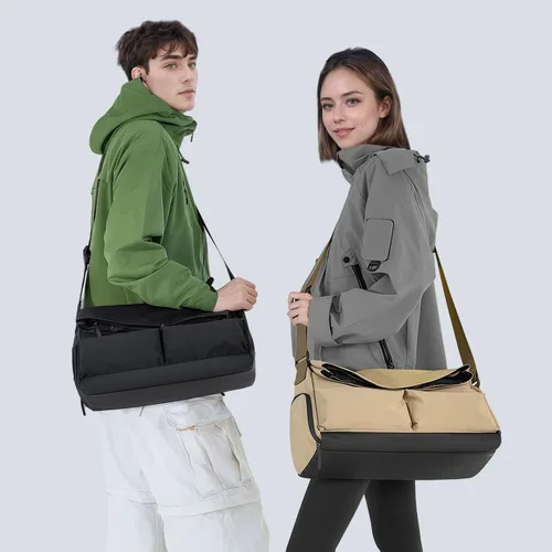 Miniatura 5 de Elegante bolsa de gimnasio deportiva de gran capacidad con separación en seco y húmedo, compartimento para zapatos, bolsa de lona de tela resistente