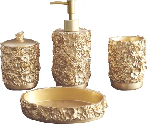 Miniatura 9 de Hymmah Juego de accesorios de baño negro, juego de baño de diseño único, juego de regalo de resina de 5 piezas, necesidades de apartamento, contiene