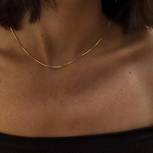 Miniatura 2 de Tewiky Collar de cadena de oro para mujer, chapado en oro de 14 quilates, collar de cadena de caja de ondas con cuentas finas, collar de oro