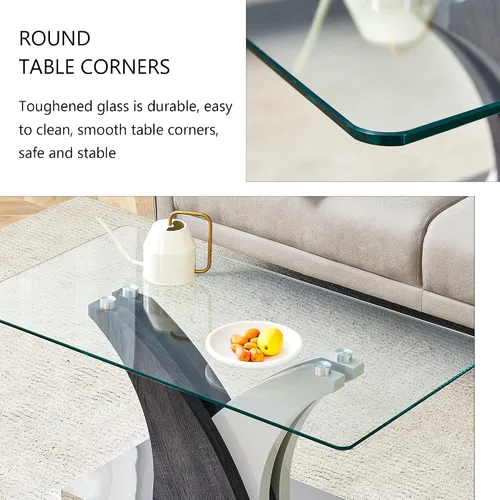 Miniatura 5 de Mesa de centro rectangular de vidrio para sala de estar, mesa central transparente moderna de 39 pulgadas, mesa de sala de estar de vidrio templado