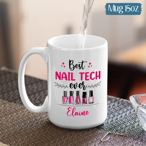 Miniatura 6 de Taza de cerámica Best Nail Tech Ever – Taza de cerámica personalizada con nombre de manicurista para compañero de trabajo – Nuevos regalos