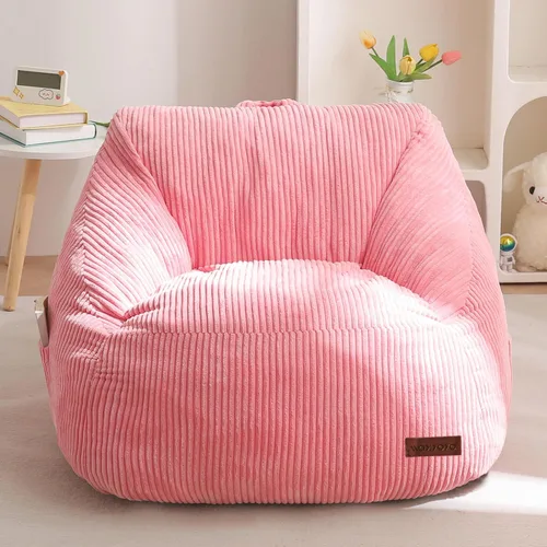 Miniatura 12 de MAXYOYO Puf para niños, puf con asa, cómoda silla para niños y niñas, sofá decorativo con bolsillo para jugar, leer y relajarse, color beige