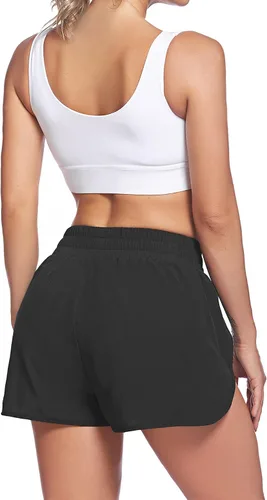 Miniatura 4 de LaLaLa - Pantalones cortos de entrenamiento para mujer con bolsillo con cierre de cremallera secado rápido pantalones cortos deportivos con cintura