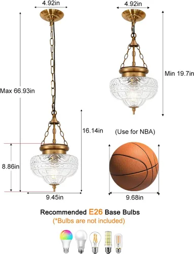 Miniatura 6 de Lámparas colgantes de latón antiguo cepillado para isla de cocina, accesorios de iluminación de altura ajustable, lámpara colgante vintage con Dorado