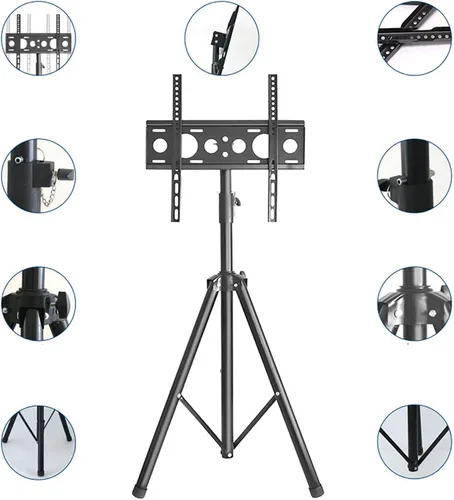 Miniatura 5 de YFLY Trípode negro Pantalla de TV Soporte de piso portátil Soporte de altura ajustable para pantallas planas de 32" a 55