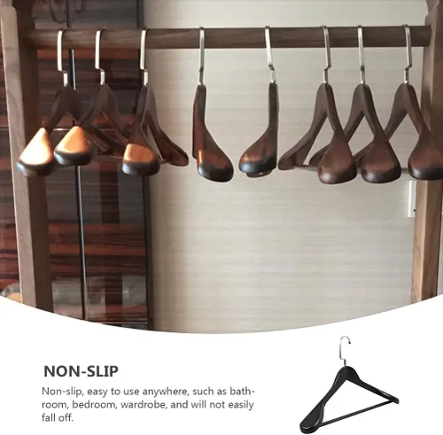 Miniatura 5 de Hemoton Percha de madera maciza con hombros anchos y gruesos, antideslizante, para almacenamiento de ropa, hogar, dormitorio, armario, organizador