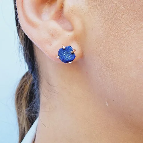 Miniatura 23 de Aretes de piedra preciosa natural en bruto con oro rosa sobre plata de ley 925, 6 a 0.276 in, regalo de piedra de nacimiento de calidad genuina