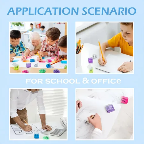 Miniatura 7 de Sacapuntas con tapa, sacapuntas de mano de doble agujero, sacapuntas portátil para niños, adultos, estudiantes, clase escolar, oficina en casa