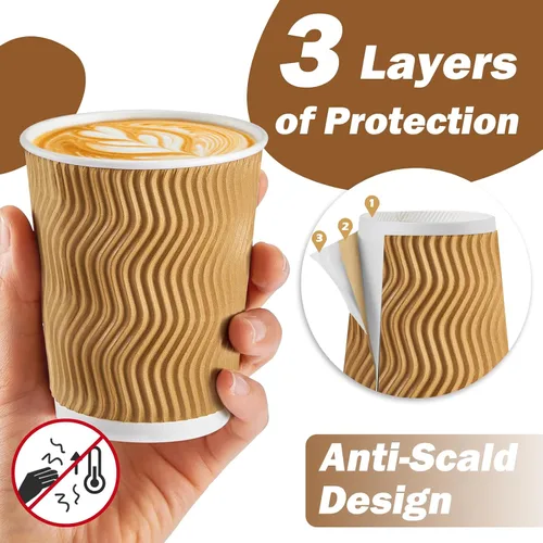 Miniatura 2 de SIUQ Tazas de café de 8 onzas – Paquete de 150 vasos de papel desechables aislados de 8 onzas, tazas de pared onduladas corrugadas para bebidas