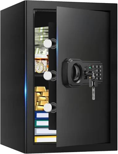 Miniatura 12 de Caja fuerte grande de 5.2 pies cúbicos para el hogar, resistente al fuego, caja de seguridad ignífuga para el hogar con teclado programable, llaves