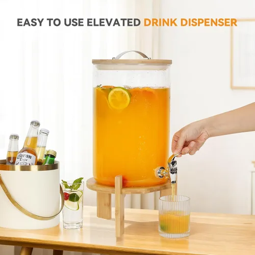 Miniatura 3 de WILLOW WEAVE - Dispensador de bebidas de vidrio de 2.1 galones con soporte, dispensador grande de bebidas para fiestas, grifo a prueba de fugas