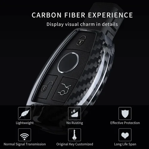 Miniatura 5 de T-carbon Funda para llavero compatible con Mercedes Benz, protector de llavero de fibra de carbono real para Benz SLC SLC, funda para llave