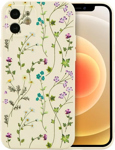 RALEAVO Funda Floral para iPhone 12, Cubierta de Silicona Líquida con Bonito Patrón de Rama de Flores para Niñas y Mujeres, Funda Protectora de Goma