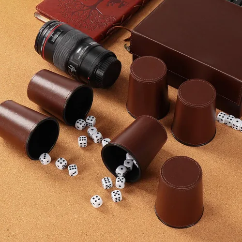 Miniatura 6 de Party Games - Juego de dados de cuero, 6 tazas de dados de cuero negro + 30 dados + funda exclusiva de almacenamiento y transporte hecha de piel