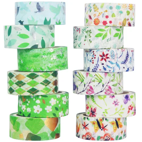 YUBBAEX - Juego de cinta adhesiva Washi Tape dorada poética VSCO con lámina de plata floral, decorativa para arte, manualidades, bricolaje, Sauce 12