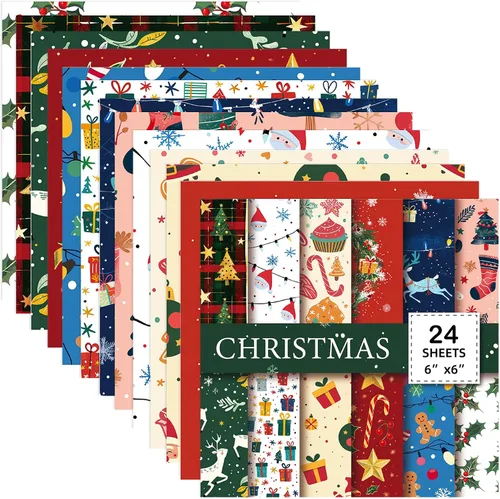 Miniatura 10 de 24 Sheets Christmas Theme Scrap Paper 6 inches One-Sided Cartoon Snowma Scrapbooking Supplies Set for DIY Album Material Background Junk Journal