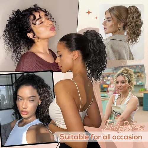 Miniatura 6 de Flufymooz Extensión de cola de caballo, extensión de cola de caballo corta de 12 pulgadas con pinza de garra, cabello ondulado rizado, clip
