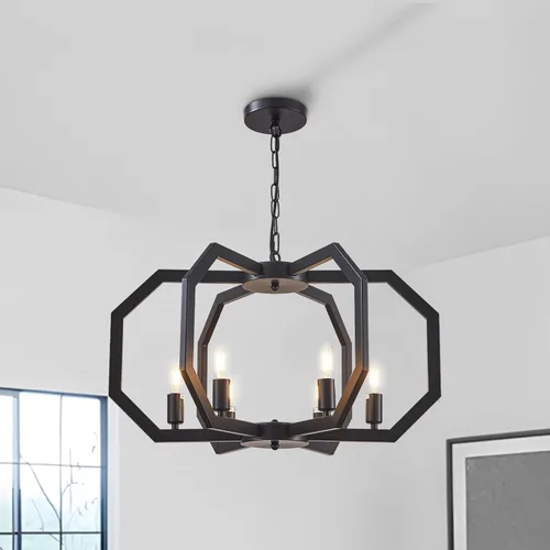 Miniatura 10 de Lanhall Candelabro de Casa de Campo de 4 Luces, Iluminación Colgante Industrial Rústica, Jaula Metálica de Altura Ajustable E26, Luces Colgantes