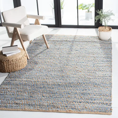 Safavieh - Colección Cape Cod CAP350A, tapete tejida a mano en algodón natural y azul, Yute