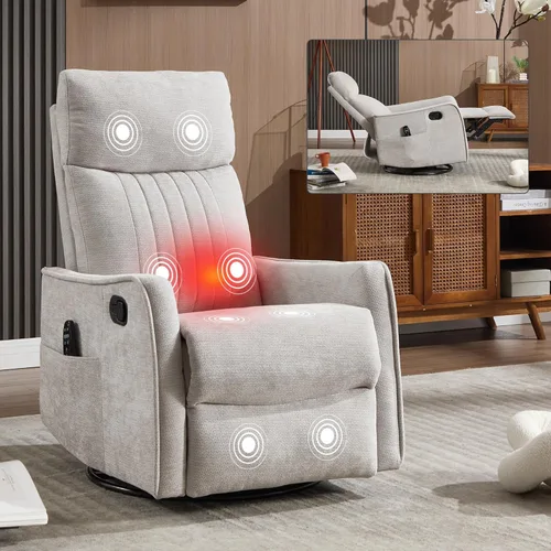 Miniatura 11 de Recliner Chair, Swivel Fabric Massage Rocker Recliner Chair for Adults, Manual Nursery Chair Glider Recliner with Massage and Heat for Living Room