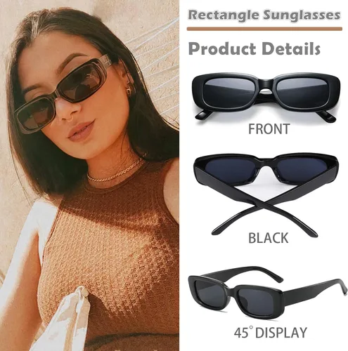 Miniatura 9 de Gafas de sol para fiesta, a granel, retro, pequeñas, rectangulares, para mujer, vintage, cuadradas, paquete de 12