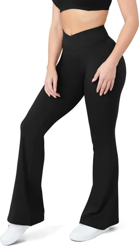 Miniatura 4 de HEGALY Pantalones de yoga acampanados para mujer, leggings cruzados, suaves, de cintura alta, pantalones casuales de entrenamiento con corte de bota