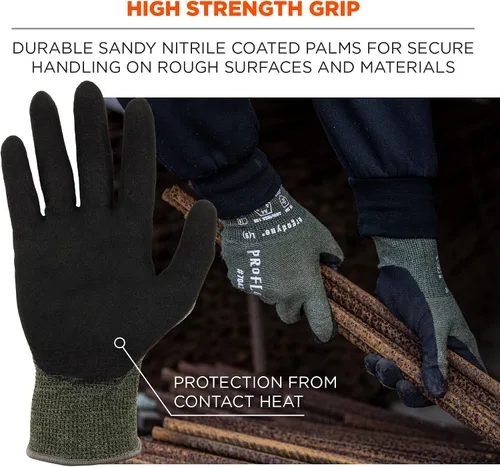 Miniatura 4 de Ergodyne ProFlex 7042 Guantes de trabajo resistentes a los cortes, ANSI A4, resistentes al contacto con el calor, palmas recubiertas de nitrilo