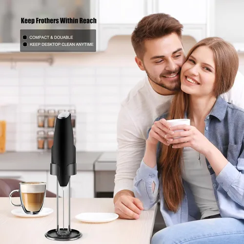 Miniatura 5 de DERGUAM Espumador de leche para café, espumador de leche eléctrico de mano, espumador de leche, mini mezclador y espumador de café para frappé