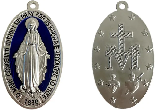 Miniatura 9 de Bovemee Medallas Milagrosas extra grandes de 3.5 pulgadas chapadas en plata, Colgante Dorado Medalla de la Virgen Milagrosa Amuleto Regalos Católicos