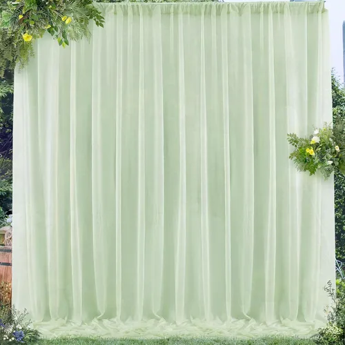 Miniatura 10 de PARTISKY Cortinas de telón de fondo de gasa negra de 10 x 7 pies, cortinas de fotos de tela transparente sin arrugas para boda, ceremonia, arco