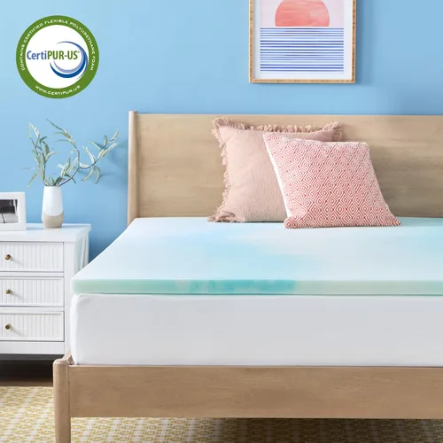 Miniatura 6 de Linenspa Cubrecolchón de espuma viscoelástica con remolinos de gel de 2 pulgadas, con infusión de gel refrescante, cubrecolchón que alivia la Gel