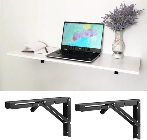 Miniatura 6 de 3 pares de 6 soportes de estante plegables de 12 pulgadas, soporte plegable de metal para banco, soporte de estante plegable resistente montado