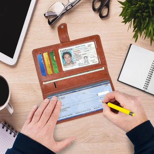 Miniatura 6 de Fundas negras para chequera - Registros de cuero RFID para chequera personal, carteras para mujeres y hombres con funda para chequera (negro)