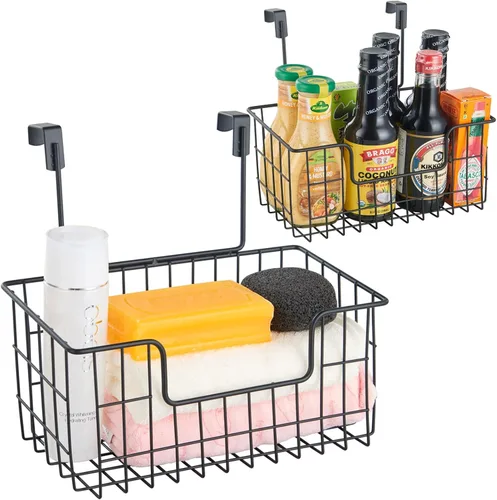 Miniatura 10 de JUNCHU CHERRY Cesta de almacenamiento de alambre, paquete de 2 unidades, montado en pared para cocina, baño, cesta de almacenamiento colgante