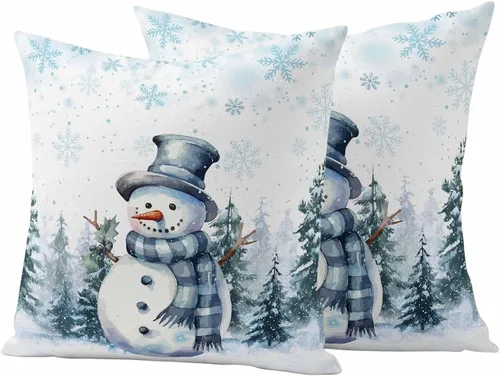 Funda de almohada de invierno para exteriores, impermeables, paquete de 2 fundas de cojín con diseño de copos de nieve en acuarela de Navidad,