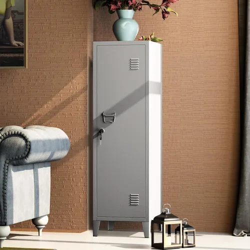 Miniatura 5 de MIOCASA Gabinete de metal para oficina en casa con puertas y estantes con cerradura para archivadores organizadores de abrigos para niños Gris