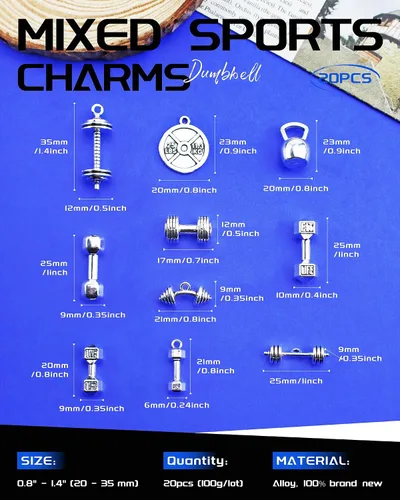 Miniatura 2 de JIALEEY Colección de dijes deportivos mixtos para hervidor de agua, mancuernas y pesas, dijes deportivos para bricolaje, fitness, collares, joyería