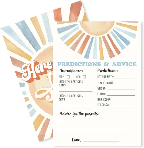 Miniatura 5 de Sunshine Fill In Baby Shower Juego de cartas – Here Comes The Son – Juego de mamá o papá para niños – Anuncio de bebé revelación de género ¿Adivina